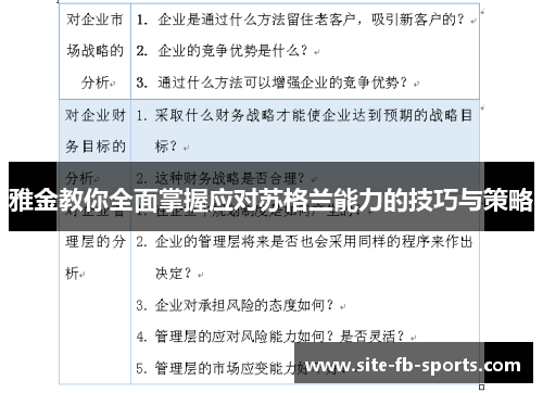 雅金教你全面掌握应对苏格兰能力的技巧与策略 雅金教你全面掌握应对苏格兰能力的技巧与策略